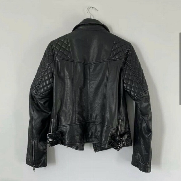 All Saints Black Leather Walker Jacket - Picture 4 of 9